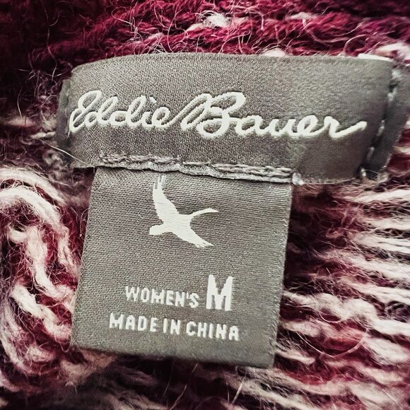 Eddie Bauer Burgundy Red & White Fair Isle Wool Blend Cozy Soft Sweater - Medium - Picture 8 of 9